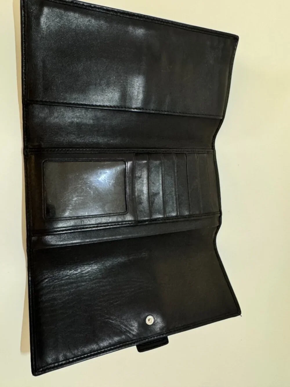 Coach Signature Black Jacquard Leather Trifold Checkbook Wallet Clutch